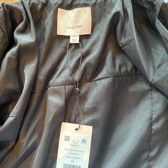 NEW WITH TAGS Cinq a Sept Knit Sleeve Ciara Jacket/XXS/XS Black& ivory - Picture 16 of 16